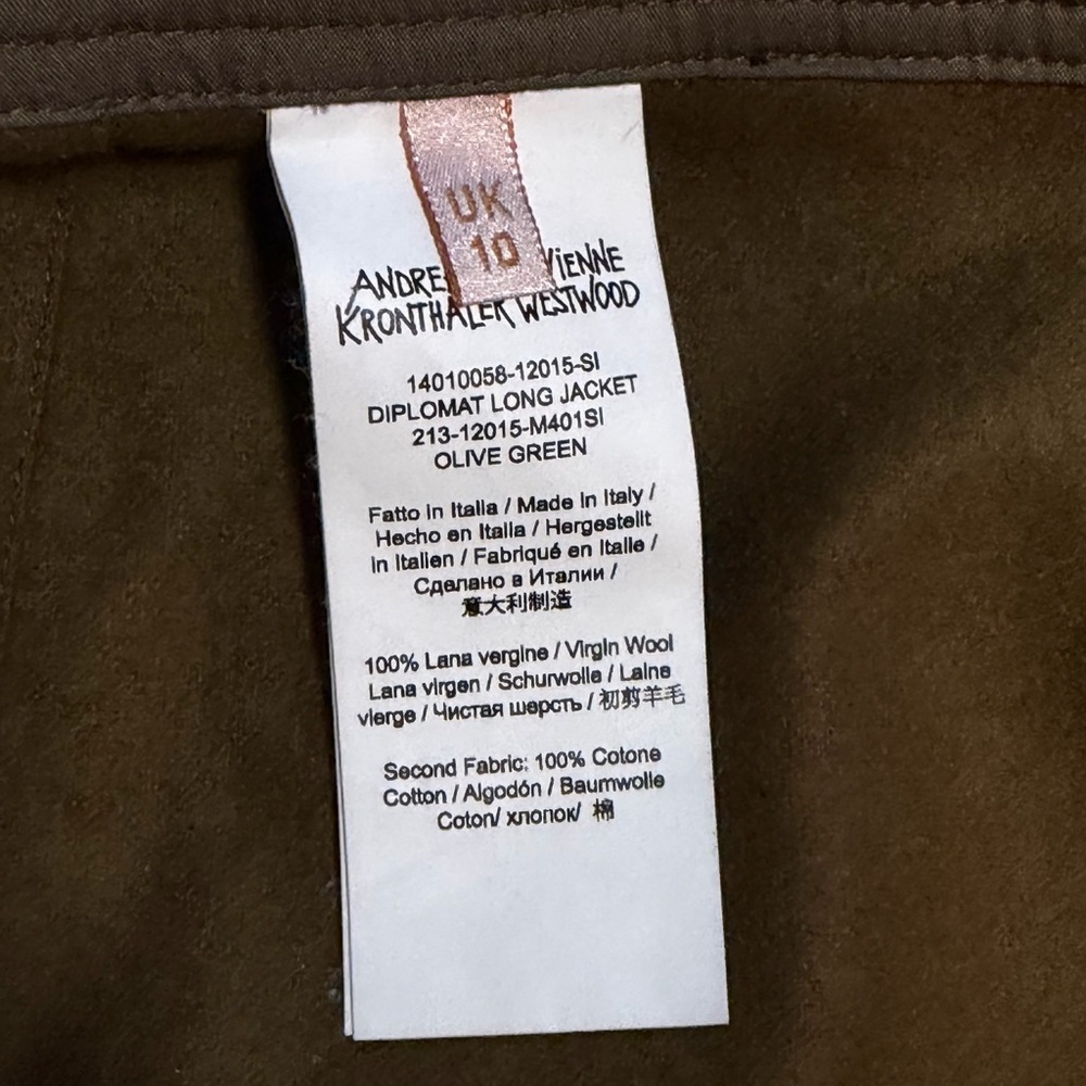 Vivienne Westwood by Andreas Kronthaler Diplomat Long Jacket in Olive Green - 6 - Picture 10 of 11